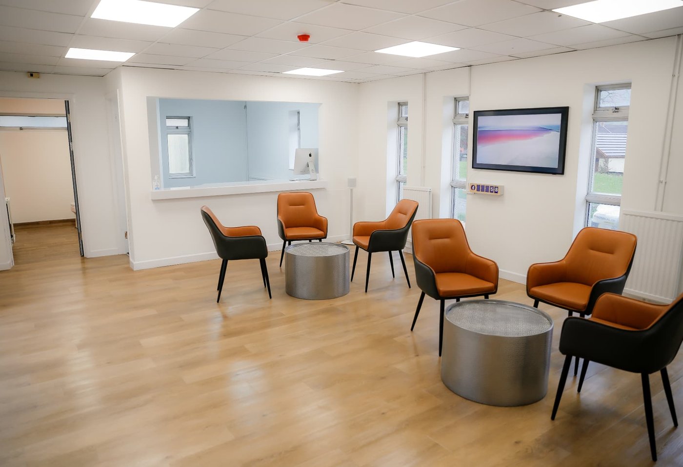 The reception and waiting room at Astro Dental in Llanbradach